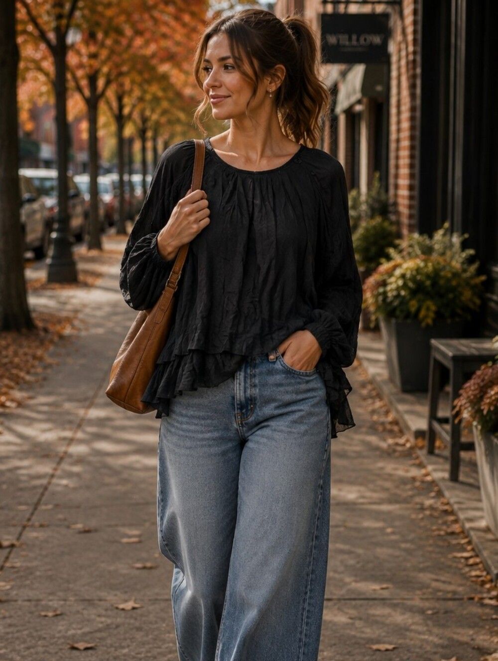 Anthropologie Black Flowy Blouse